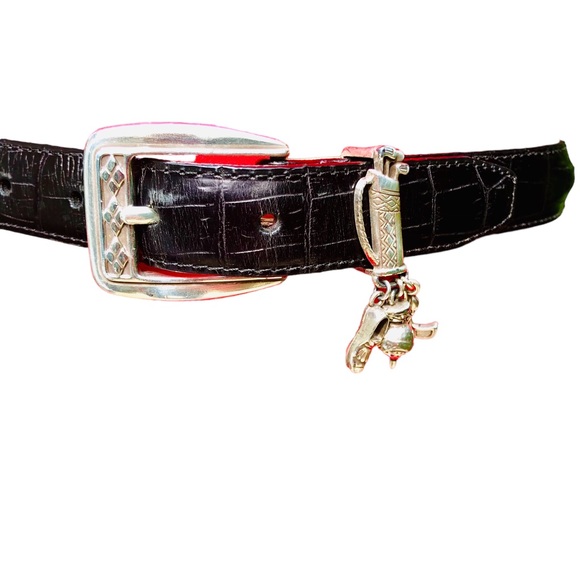 Brighton black textured leather golf belt with 3 charms and reptile skin Sz S/28 - Picture 5 of 16